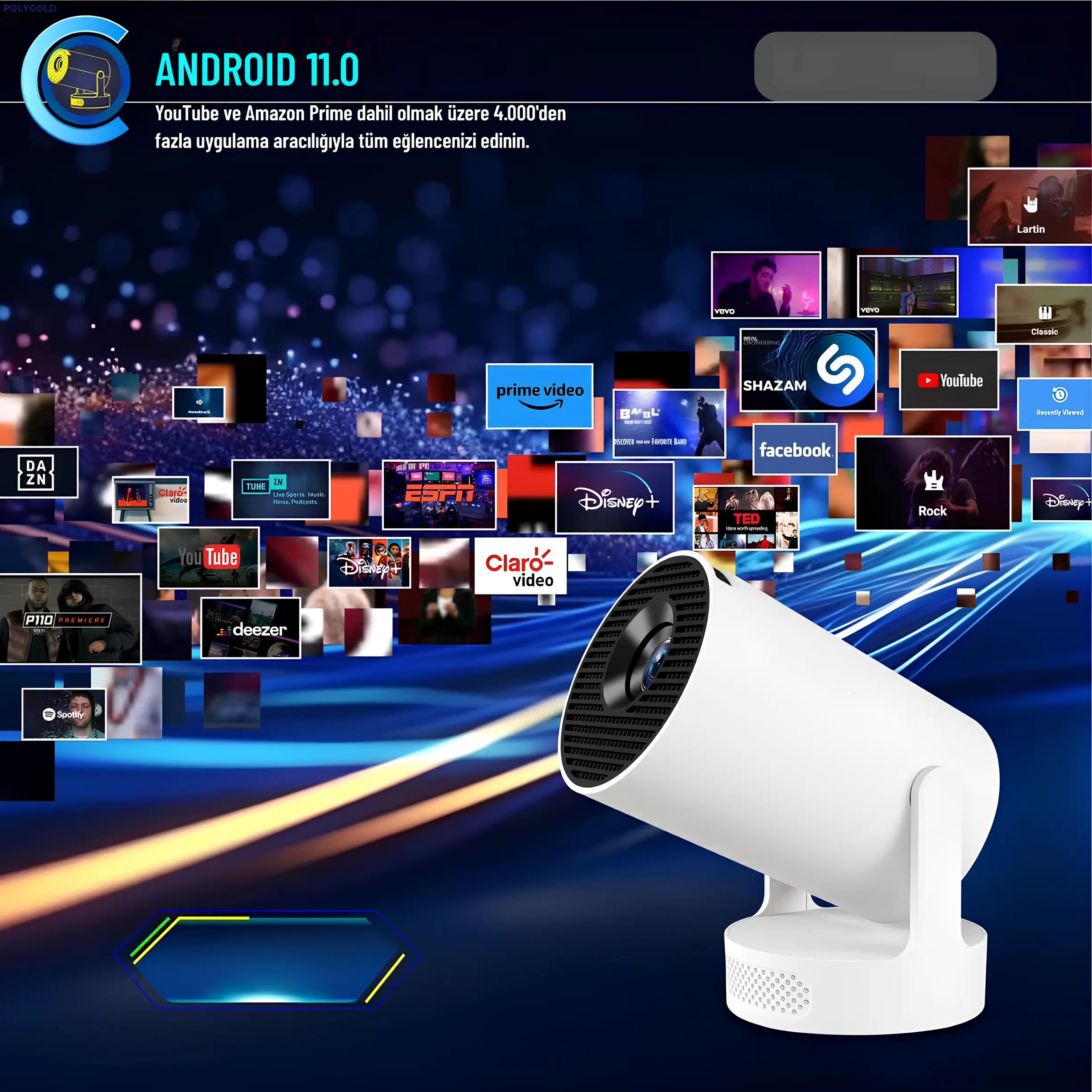 HY300 Pro Max Taşınabilir Projeksiyon Cihazı – Android Destekli, WiFi & Bluetooth, HD Görüntü, Ev Sinema Keyfi